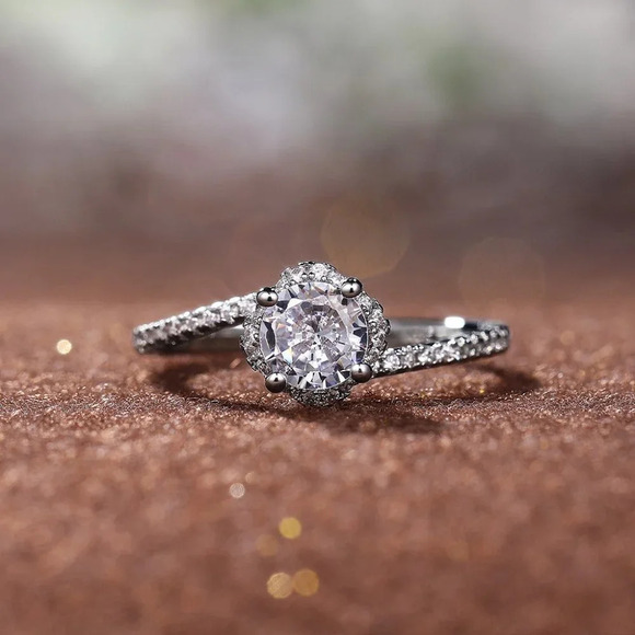 😍Beautiful CZ Diamond Twisted Macro Pave Silver Pure Flower Wedding Ring, K844 - Picture 3 of 8